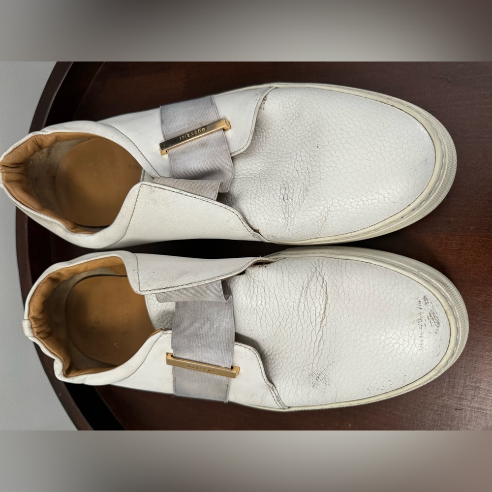 **For Sale: Used White Buscemi Slip-Ons**